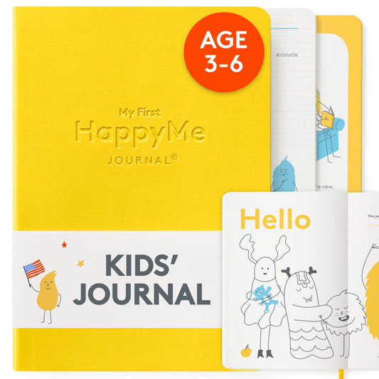 The HappyMe Journal cover front, inviting early writing and curiosity.