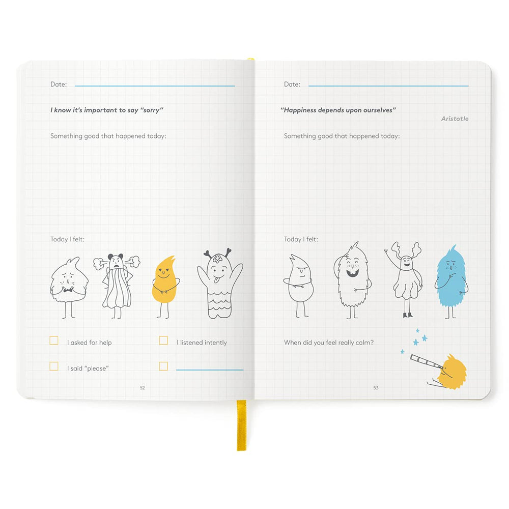 The HappyMe Journal family journaling scene highlights shared learning moments.
