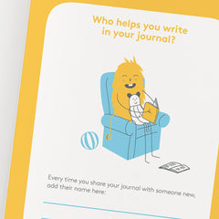 The HappyMe Journal pages showing compatibility with pencils, pens, and crayons.