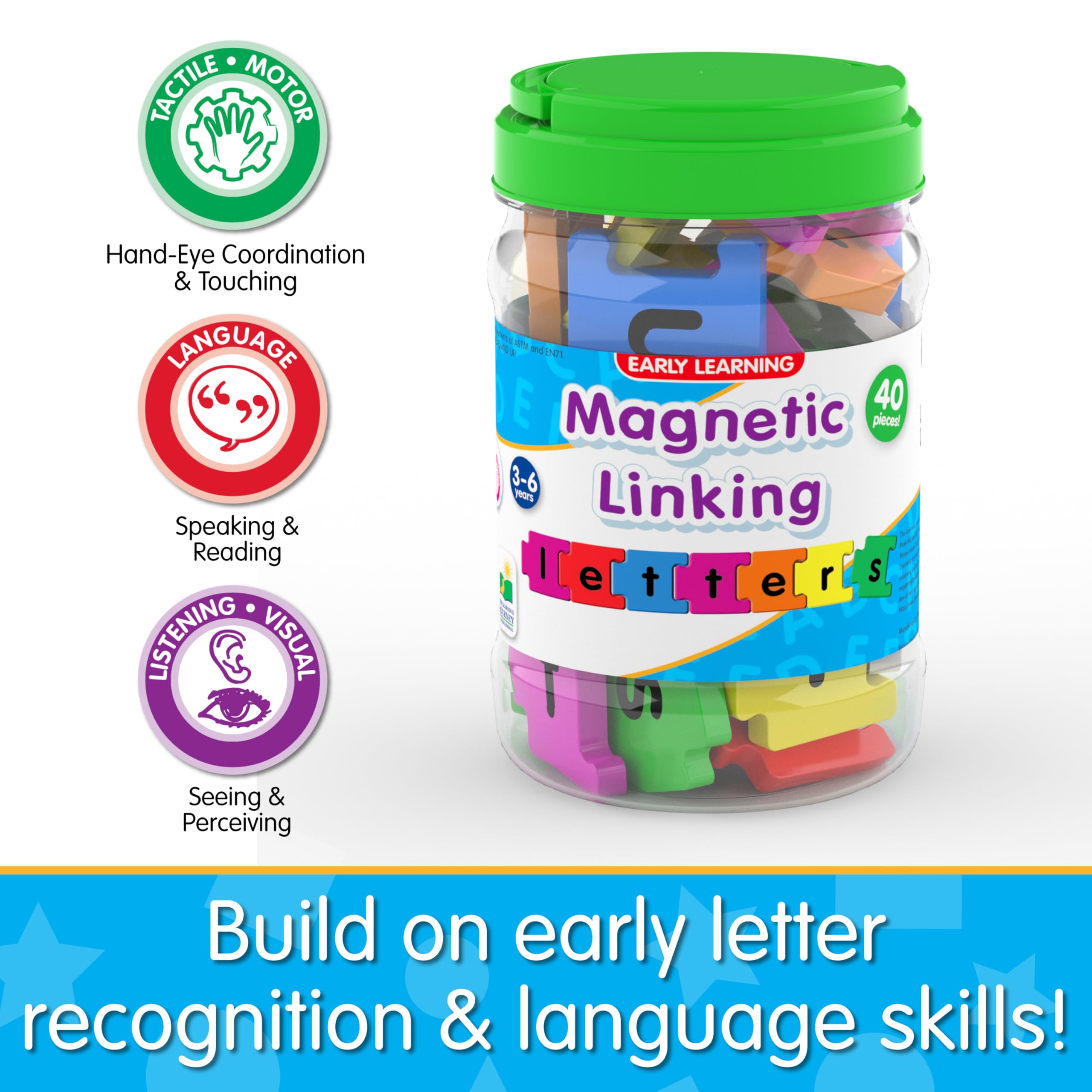 The Learning Journey close-up of linked lowercase tiles highlighting bright colors and texture benefits