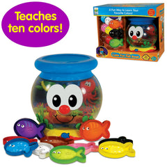 The Learning Journey fish bowl in use with child inserting fish, demonstrates motor skill development