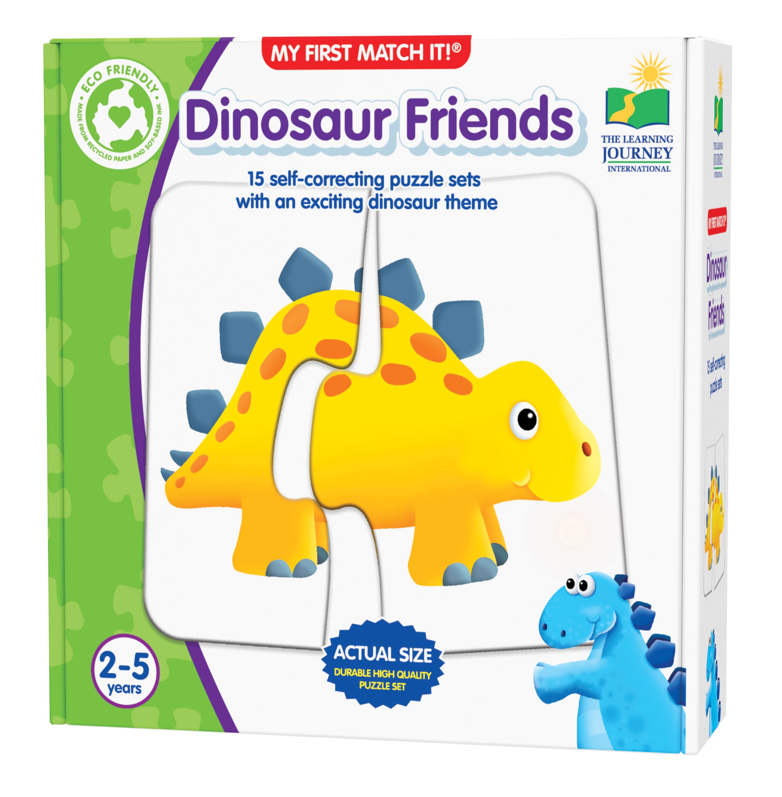 The Learning Journey front packaging showing 15 dinosaur puzzles and benefits