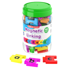The Learning Journey jar front view showing colorful lowercase magnetic letters for tidy storage