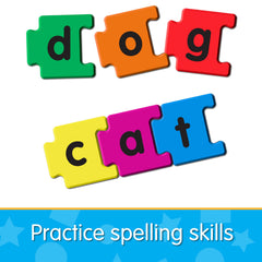 The Learning Journey magnetic letters on a play table with child building words for learning engagement