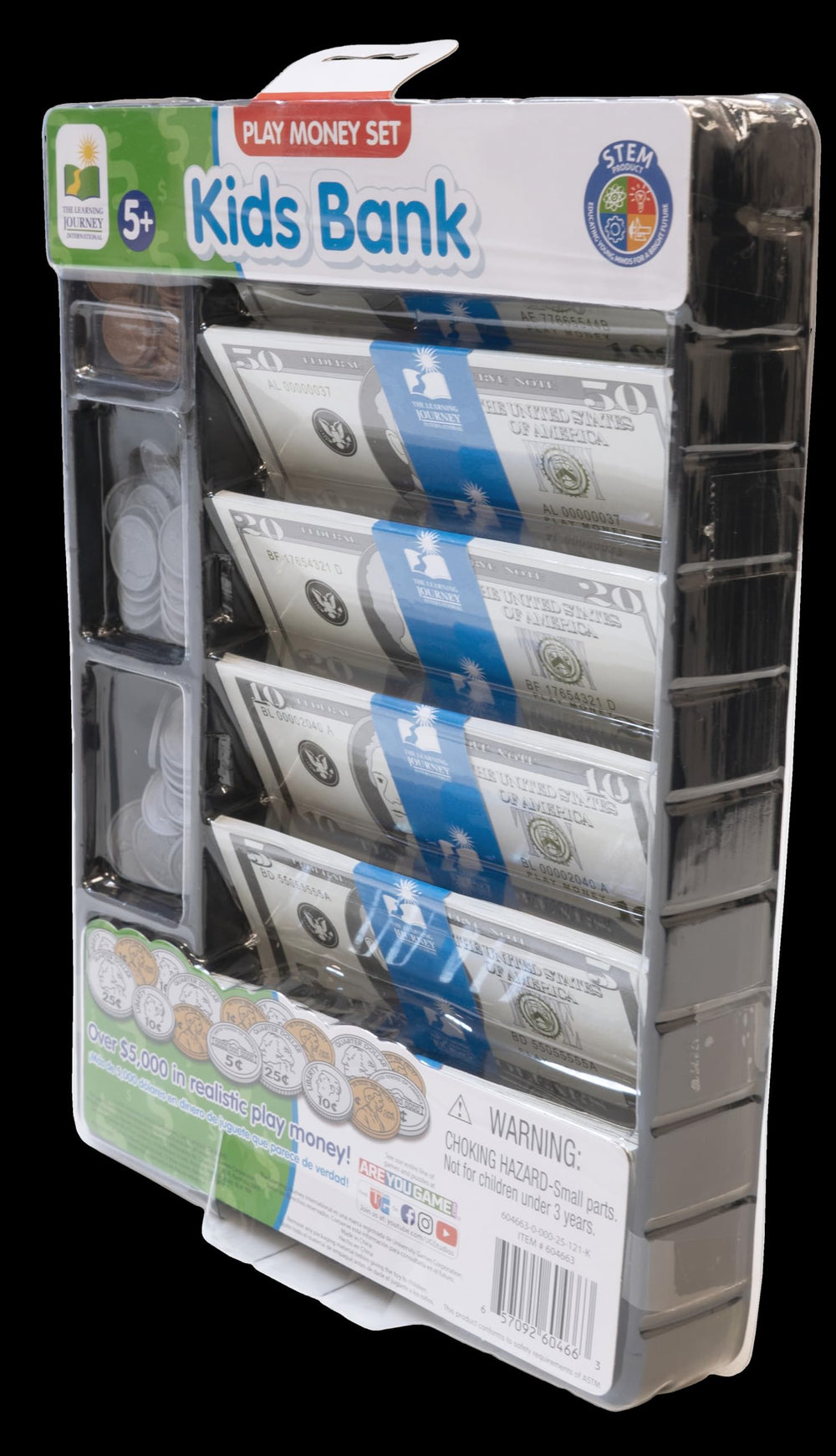 The Learning Journey close-up of realistic bills and coins aiding counting practice