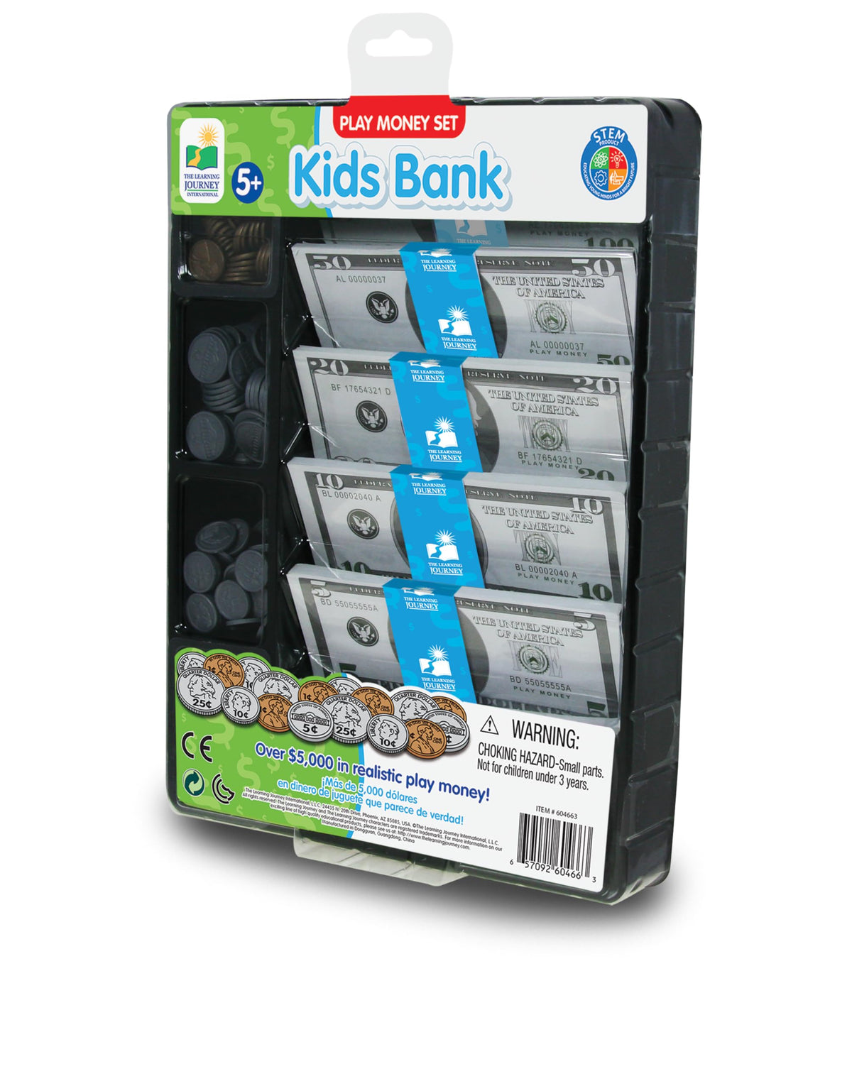 The Learning Journey front packaging showing total $5,000 play money benefit