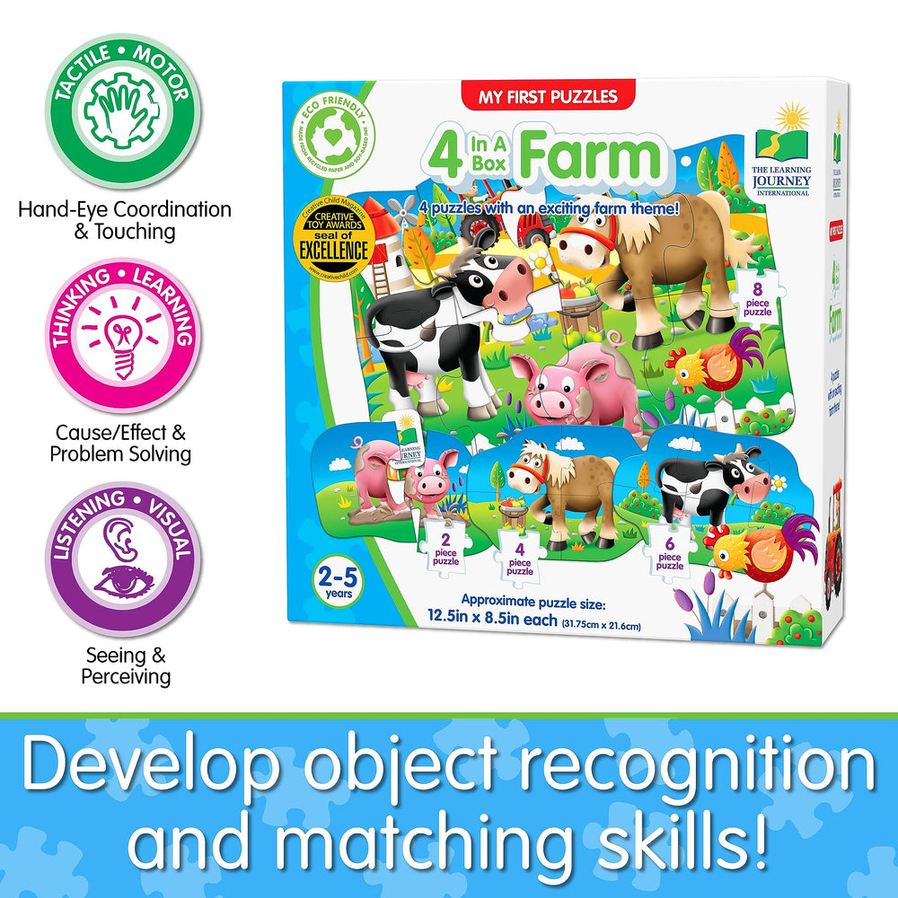 The Learning Journey box opened showing all four progressive puzzles neatly arranged