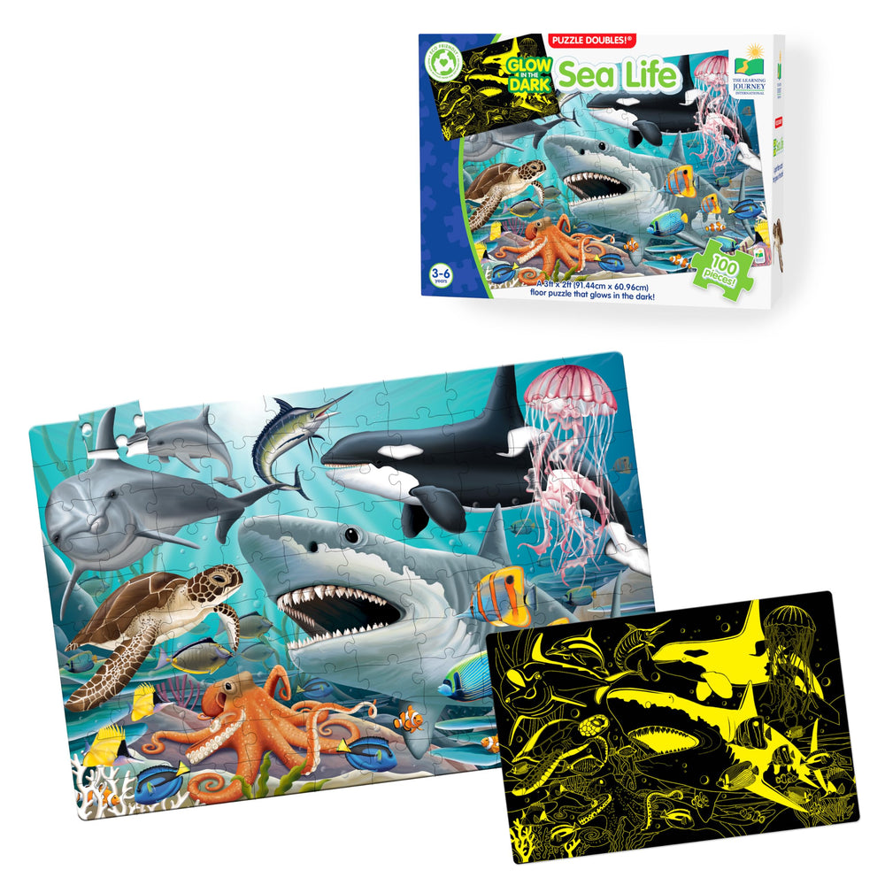 The Learning Journey front packaging showing sea life artwork and product size benefit: clear product view