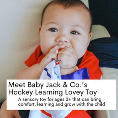 The Learning Lovey crinkle tab close-up highlights safe, snag-free ribbons for little fingers.