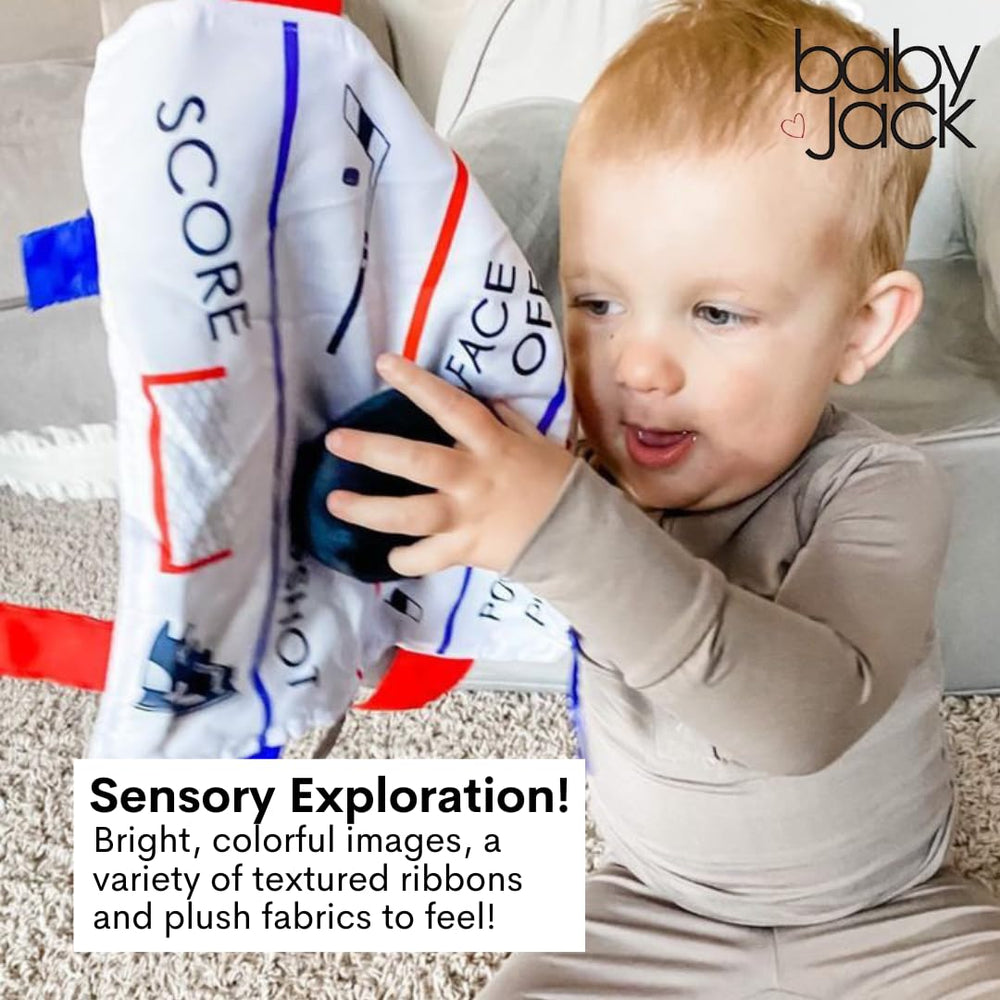 The Learning Lovey stroller clip attachment keeps toys handy during walks.
