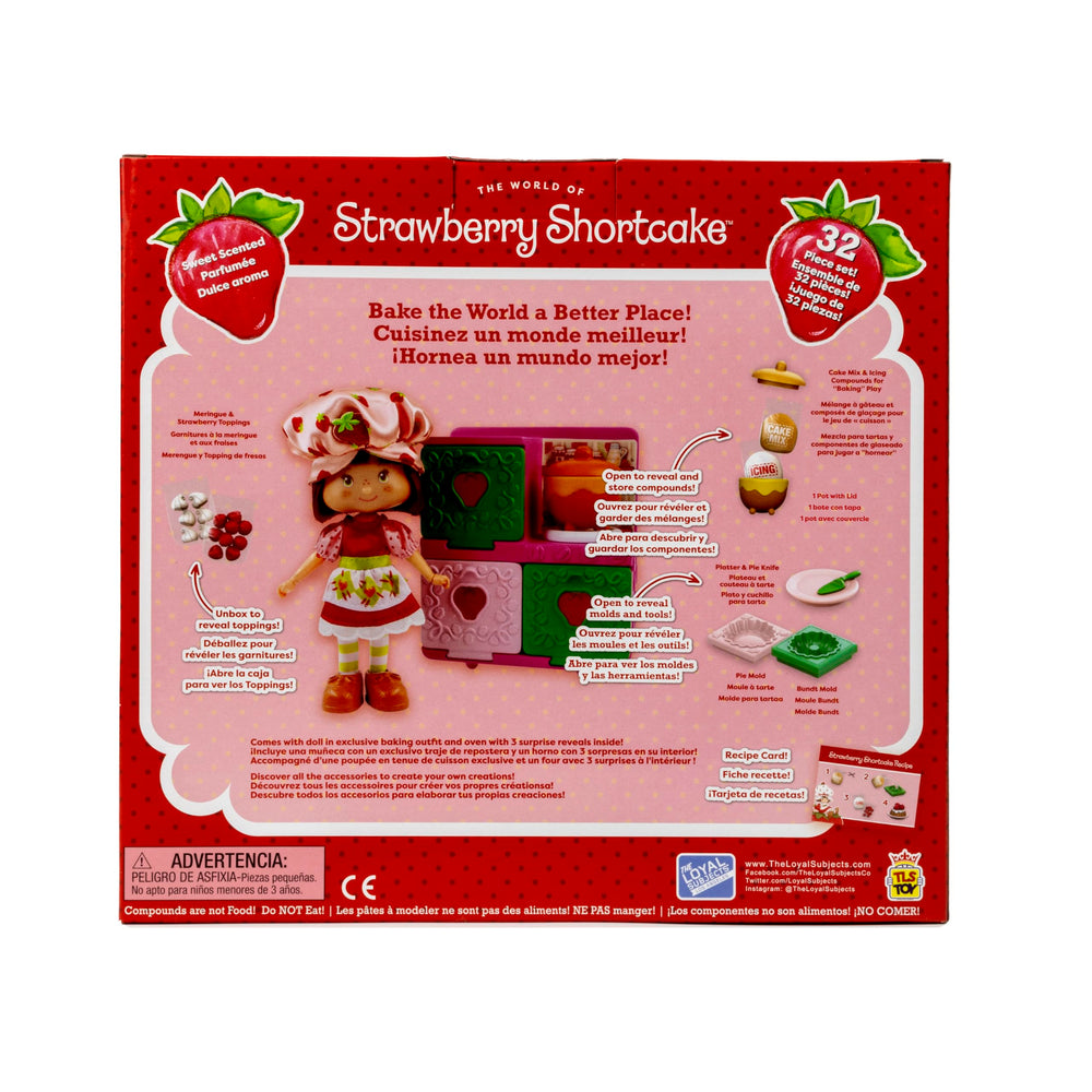 Play oven doors open and close to reveal baking accessories and surprises.
