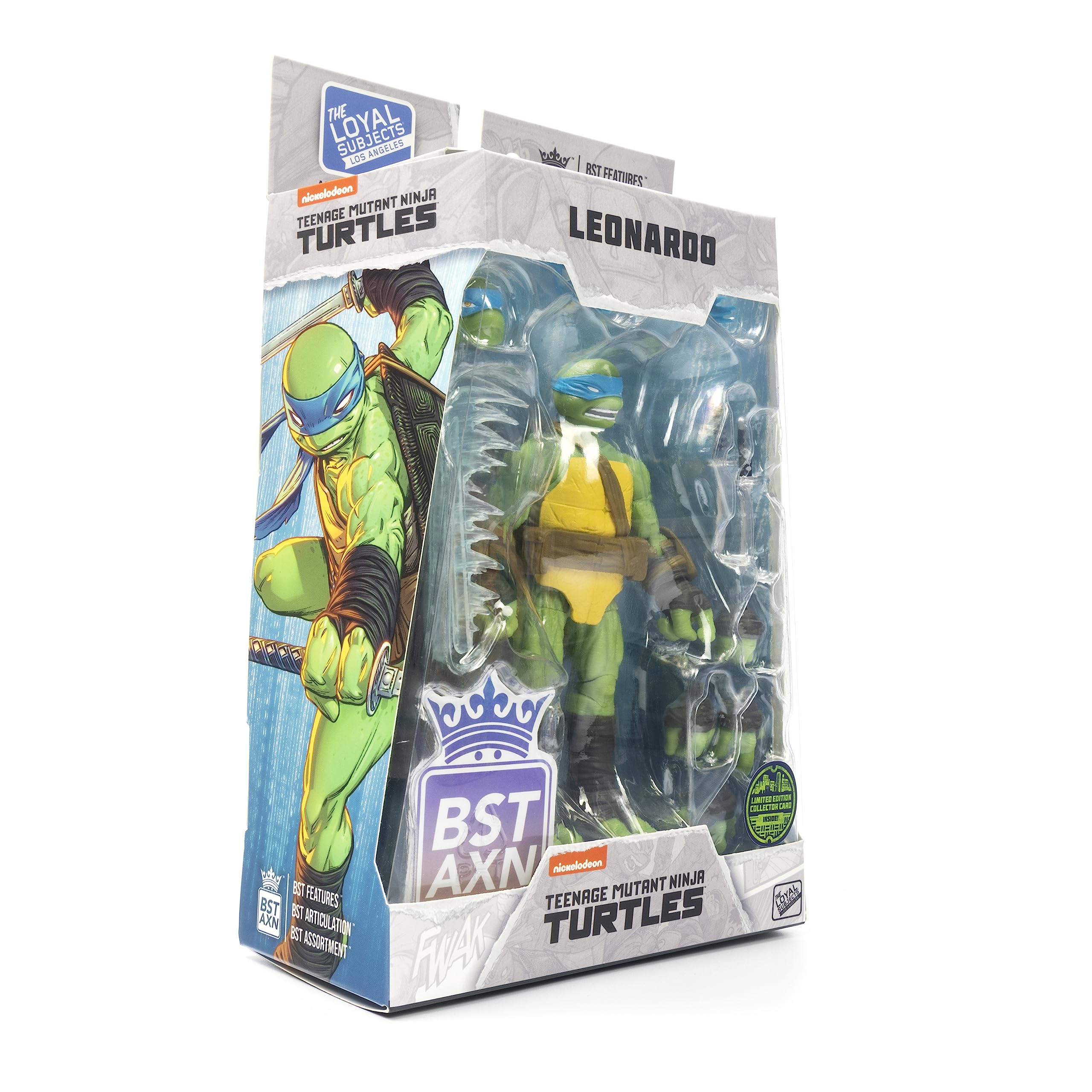 The Loyal Subjects TMNT Leonardo figure packaging features Mateus Santolouco art.