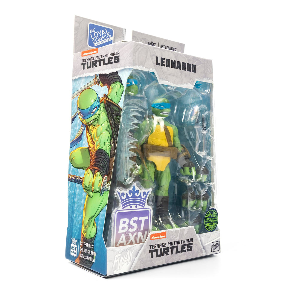 The Loyal Subjects TMNT Leonardo figure packaging features Mateus Santolouco art.