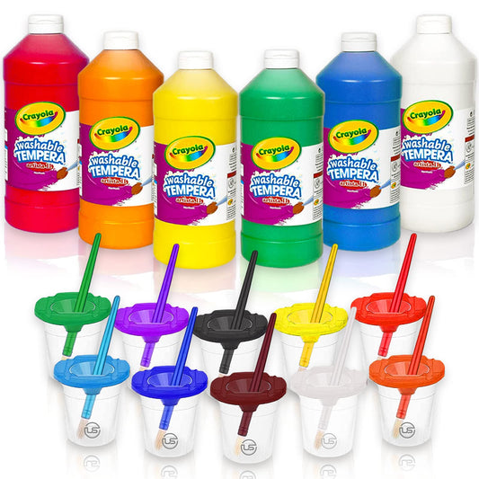 The Mega Deals kids paint set with six colors in 16 oz bottles, vibrant and easy to handle.