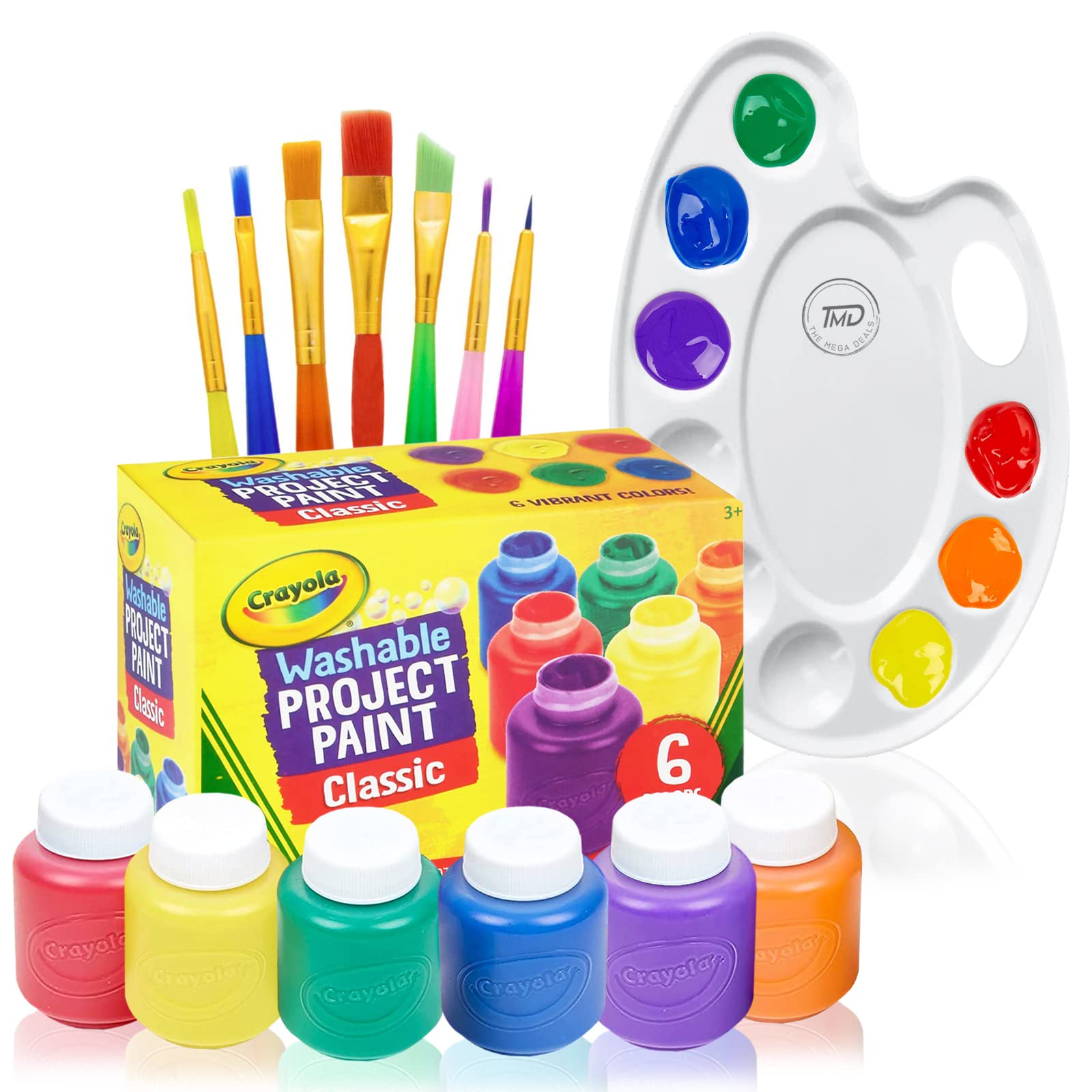 The Mega Deals kids painting set shows six colors for creative fun and easy color mixing.