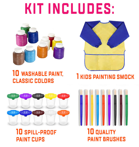 The Mega Deals kids painting set spill-proof cups keep colors organized during busy projects.