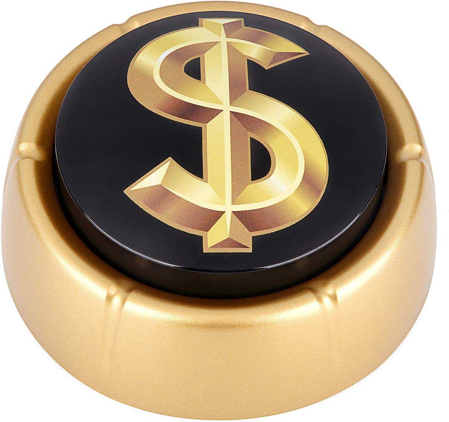 Top view of The Monocle Breakers cash register button highlighting the dollar-sign emblem.