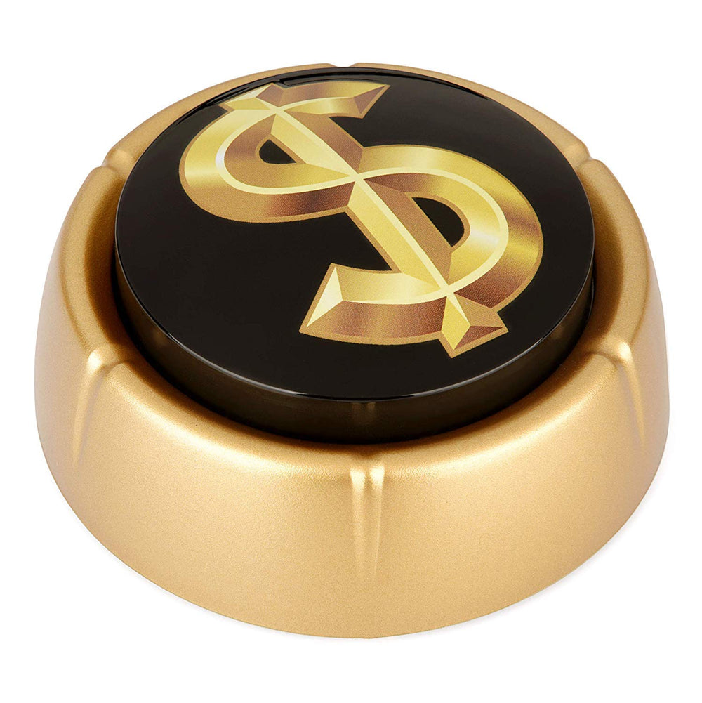 The Monocle Breakers cash register button with gold base viewed from the front, emphasizing the bold design and loud sound.