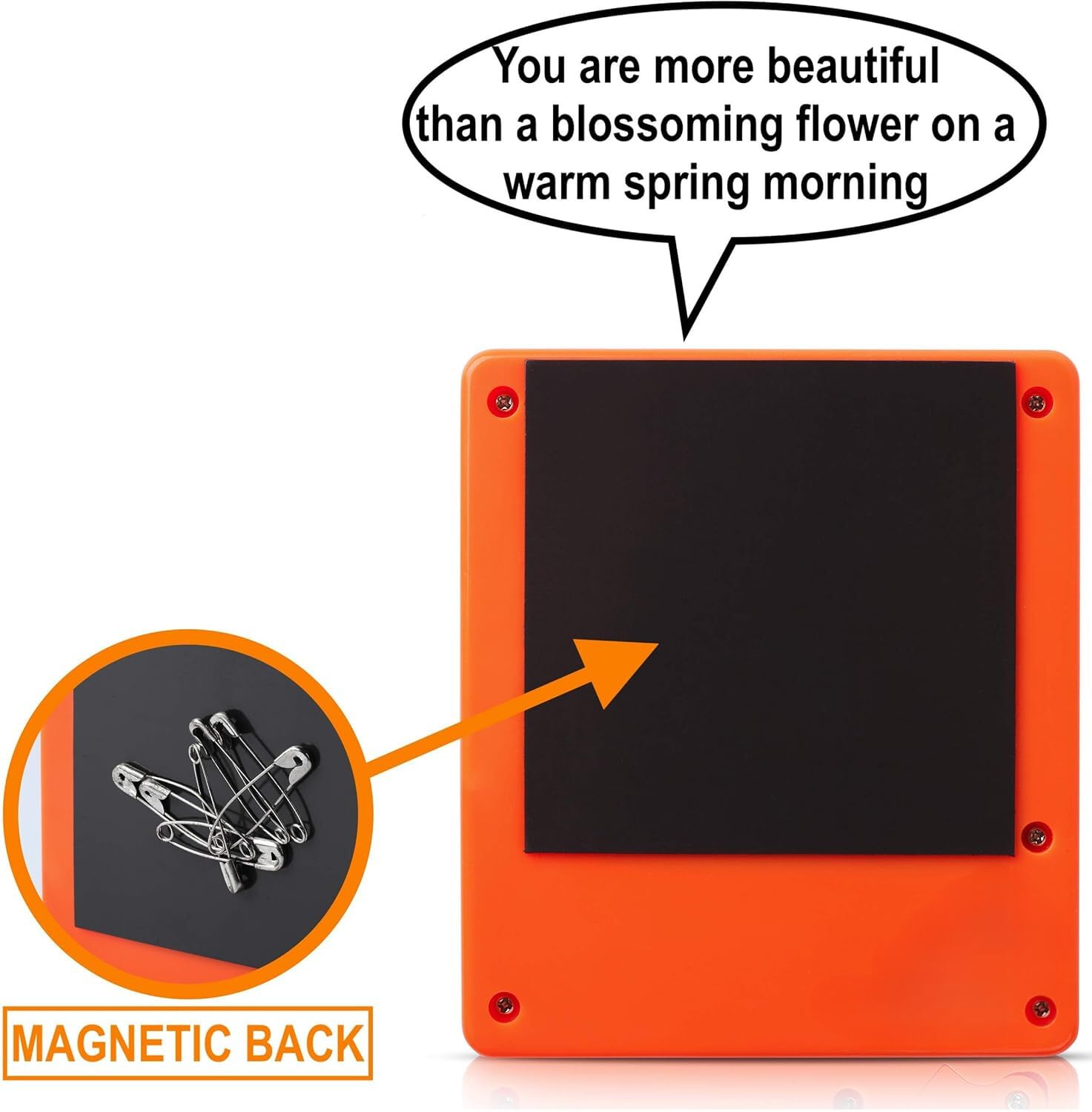 The Monocle Breakers Trump button mounted on refrigerator shows convenient magnetic back.