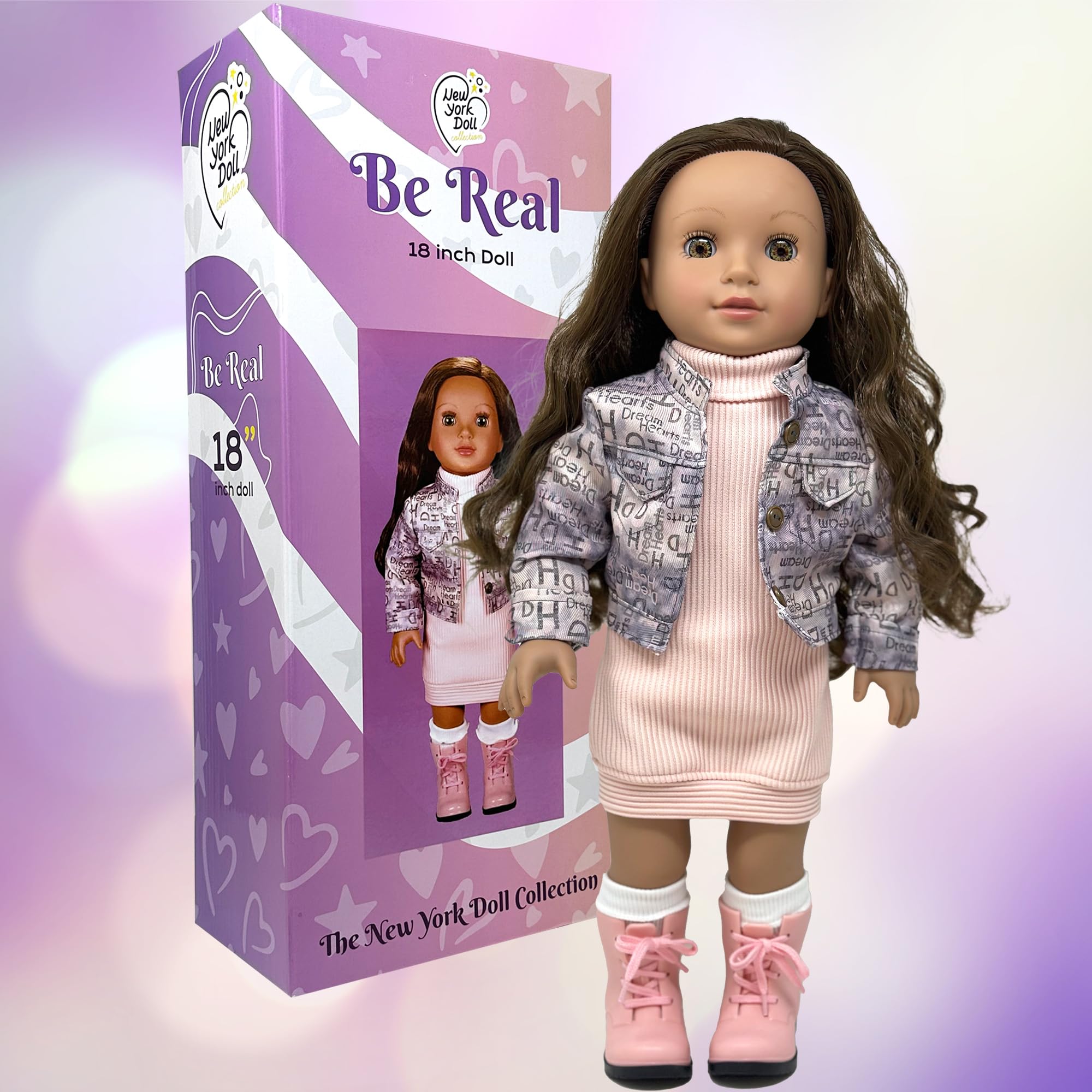 The New York Doll Collection 18in doll wearing cute outfits for endless dress-up play.