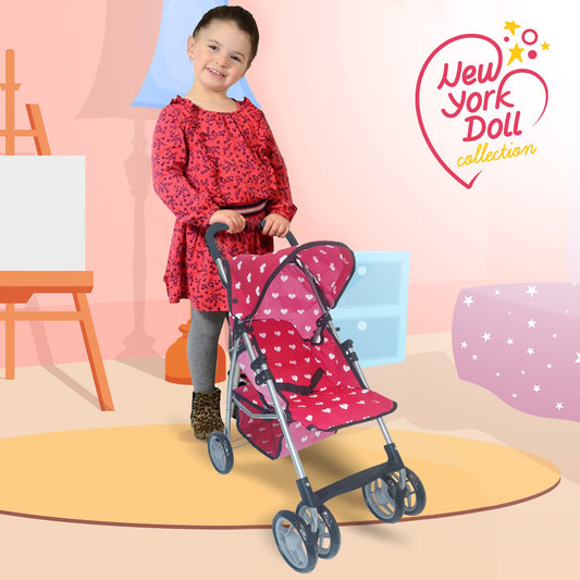 The New York Doll Collection 28-inch stroller rear view, storage basket for accessories