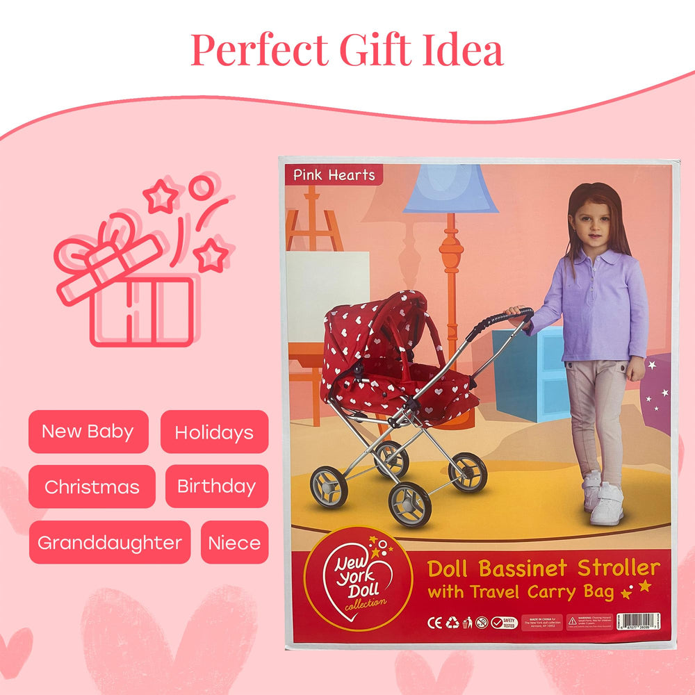 Three-in-one design to adapt as pram, bassinet, or carrier for dolls.
