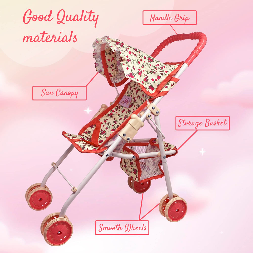 The New York Doll Collection Bottom storage basket keeps accessories organized on outings