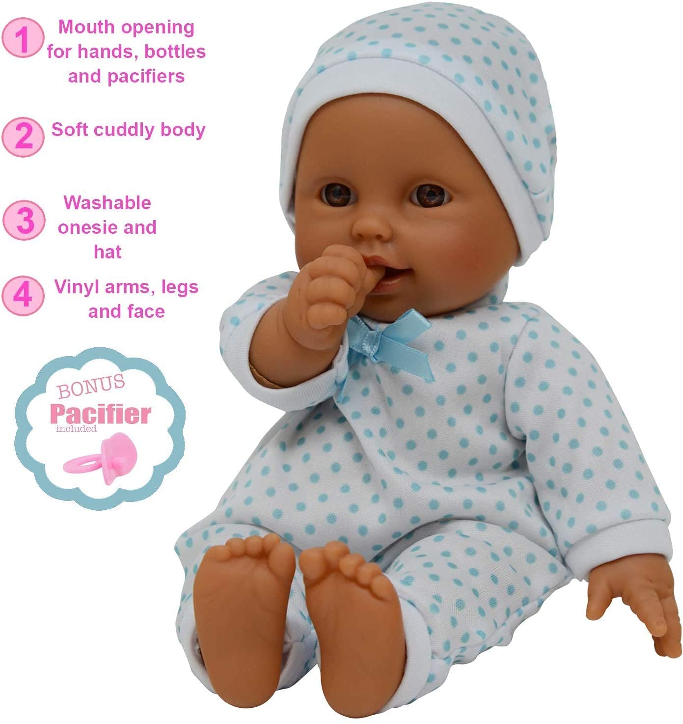 The New York Doll Collection close-up of vinyl head and limbs for tactile, lifelike play.