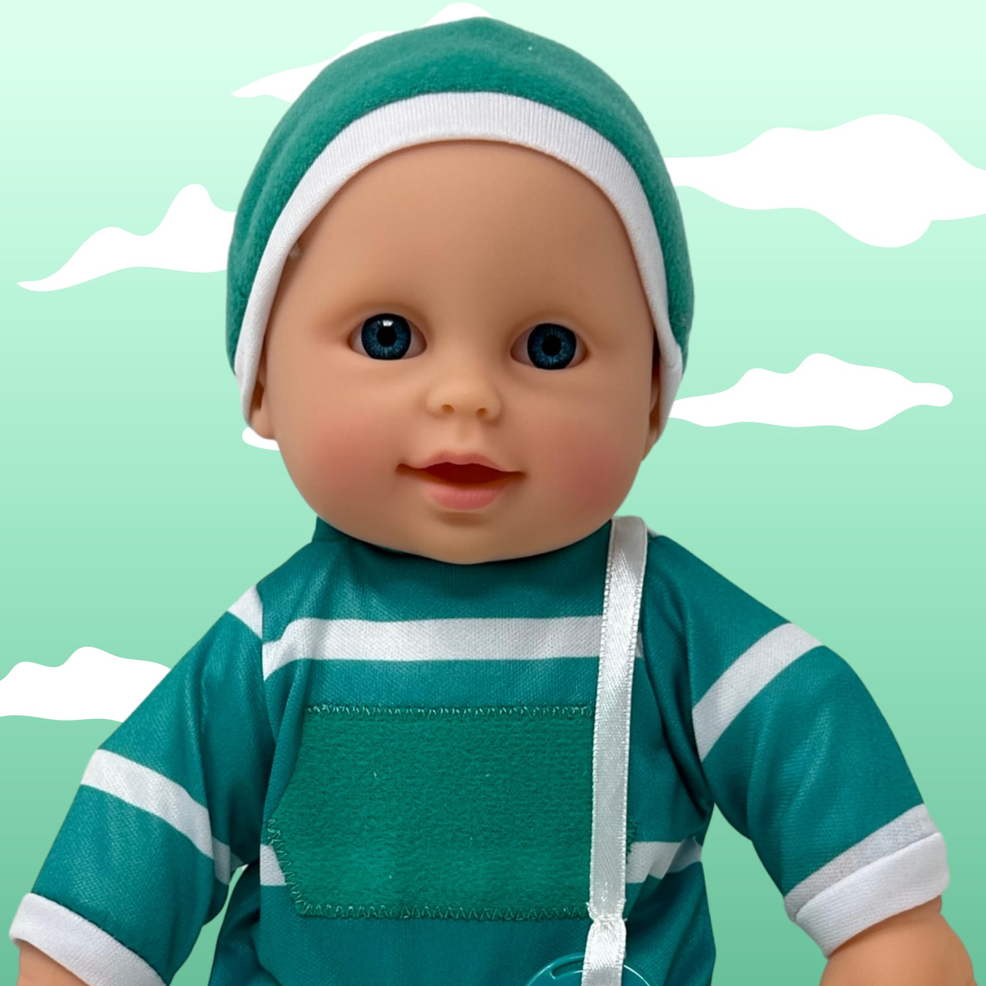 The New York Doll Collection 11-inch toy doll with neon green pacifier as a bright play focal point