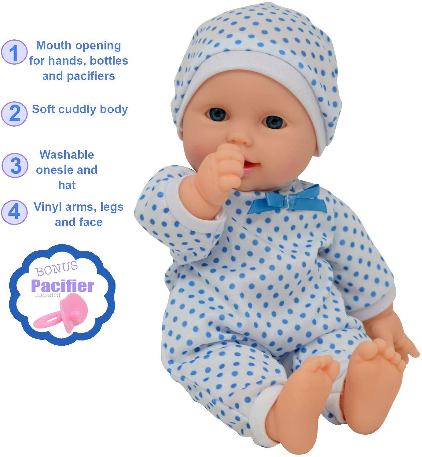 The New York Doll Collection detailed vinyl head arms and legs for realistic playtime.