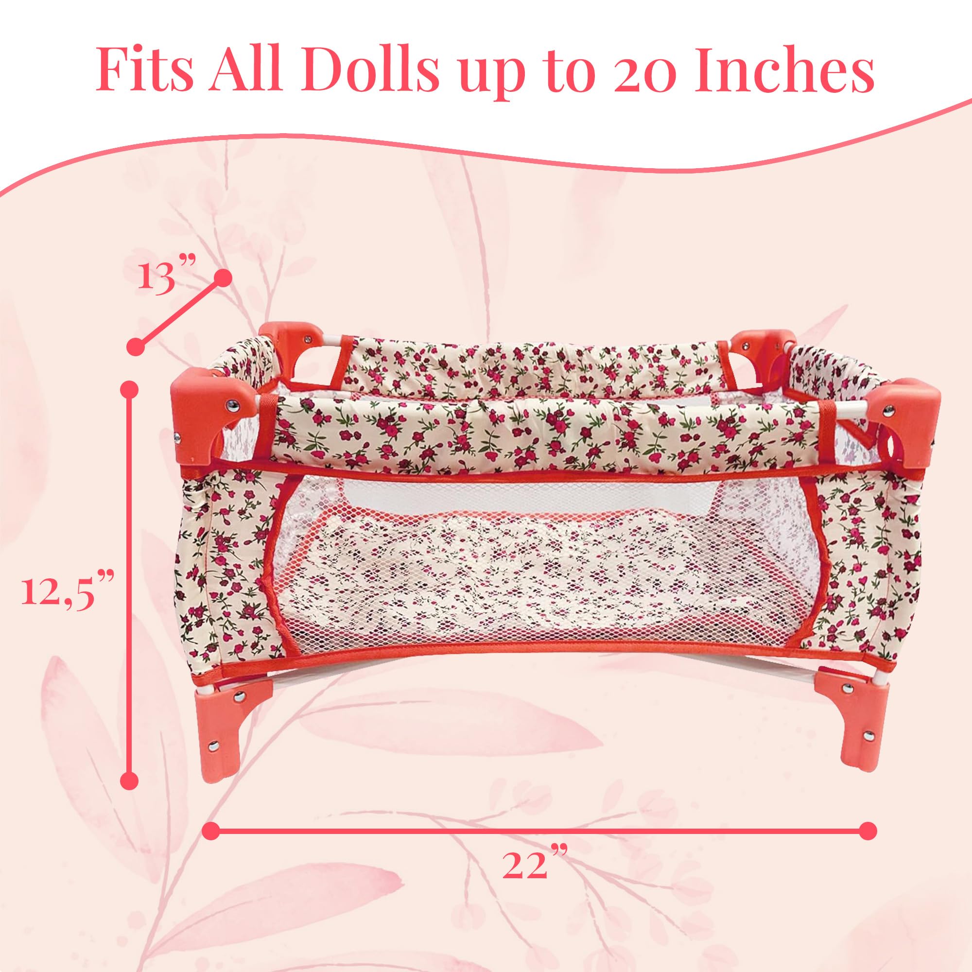 The New York Doll Collection doll bed with precise 22x12.5x13 dimensions.