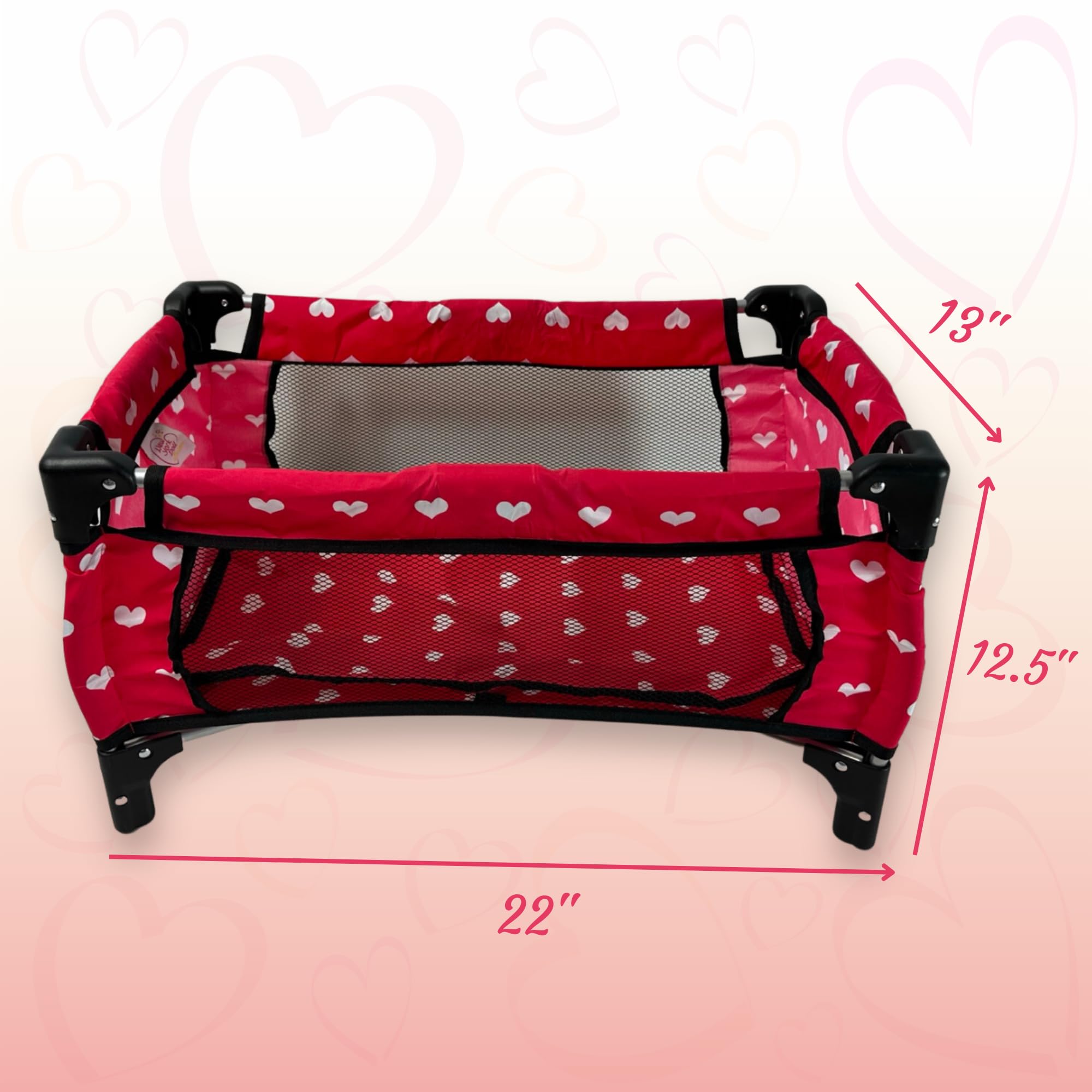 The New York Doll Collection doll pack-n-play with zip-up storage bag for easy travel.