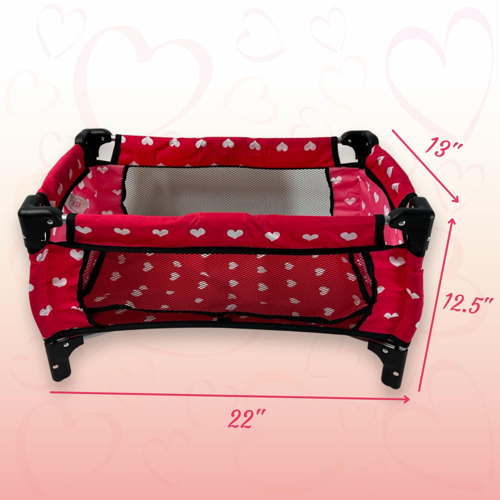The New York Doll Collection doll pack-n-play with zip-up storage bag for easy travel.