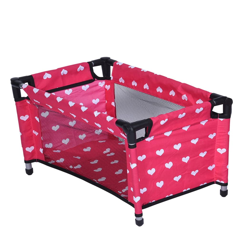The New York Doll Collection doll Fold n' Store Pack n' Play with hearts for pretend bedtime.