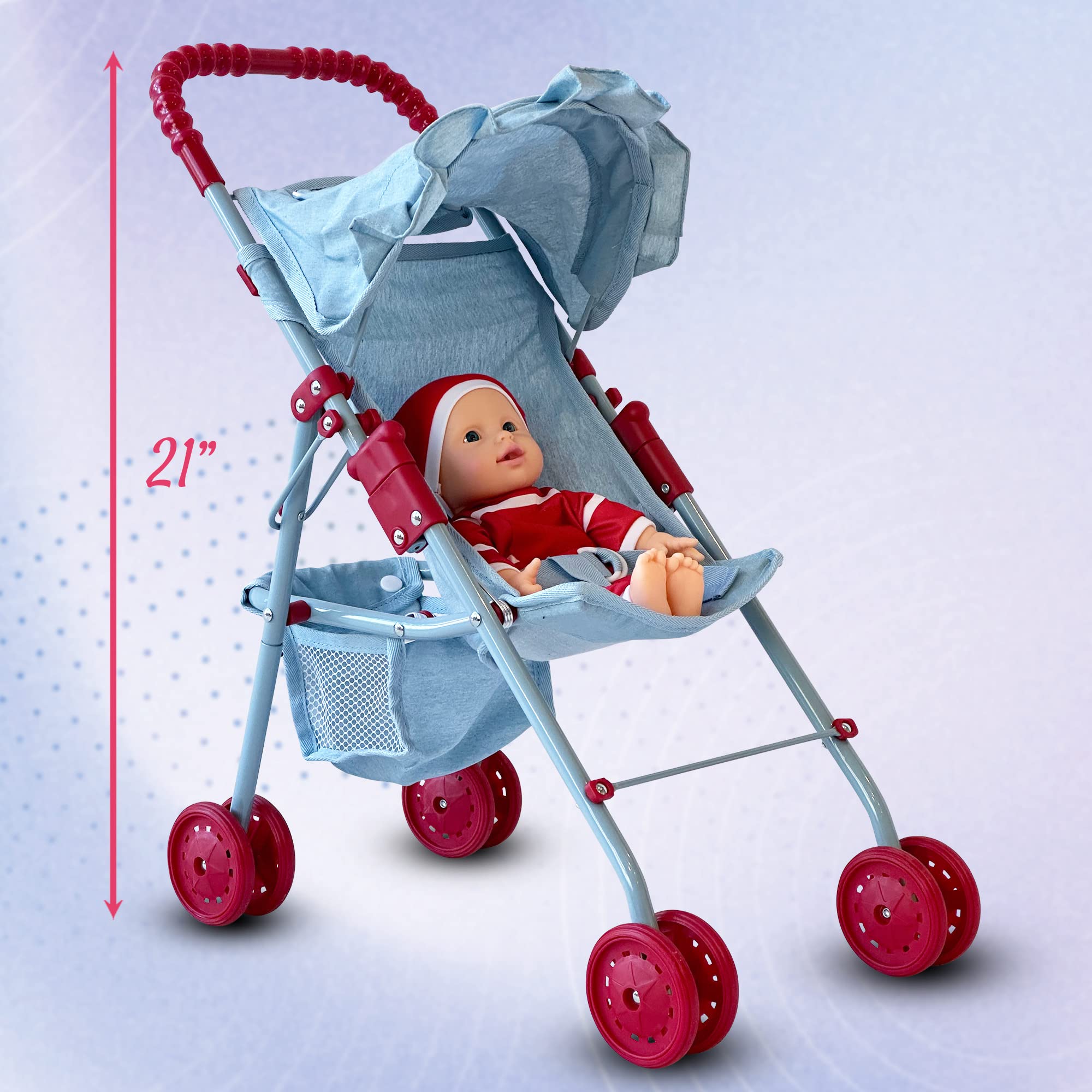 The New York Doll Collection doll stroller bottom storage basket for accessories