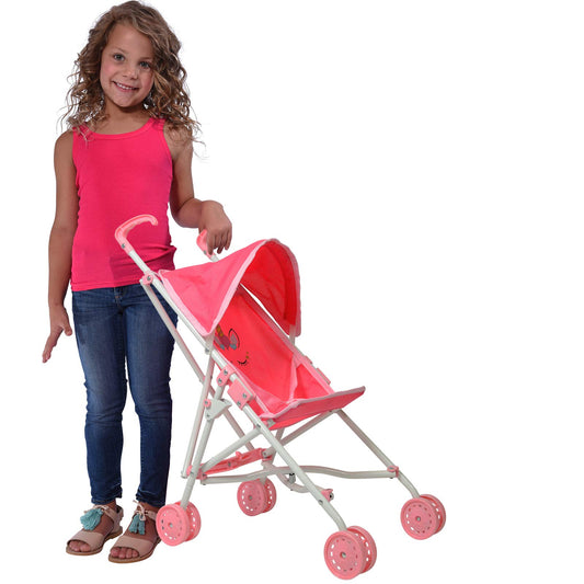Unicorn stroller by The New York Doll Collection with bottom storage basket