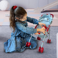 The New York Doll Collection doll stroller canopy provides shade during outdoor play