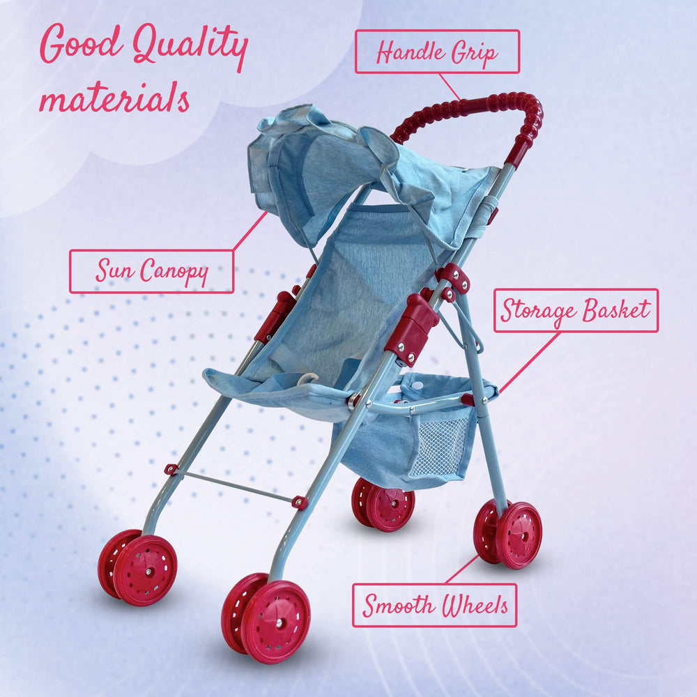 The New York Doll Collection doll stroller seatbelt harness keeps dolls secure during rides