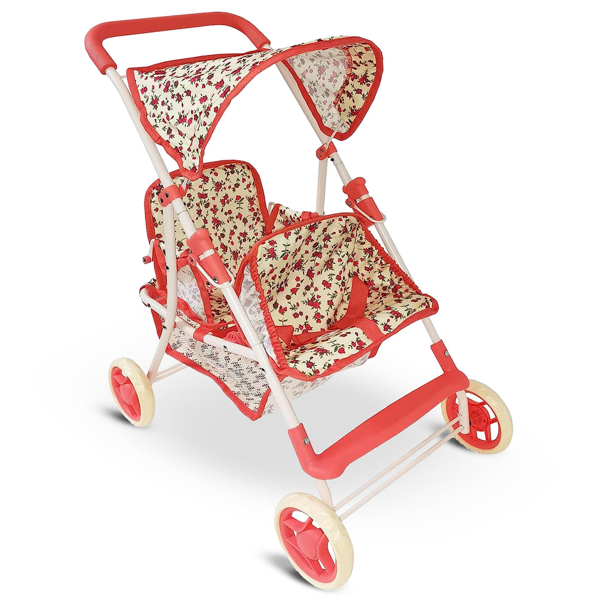 The New York Doll Collection double doll stroller with floral print for twins