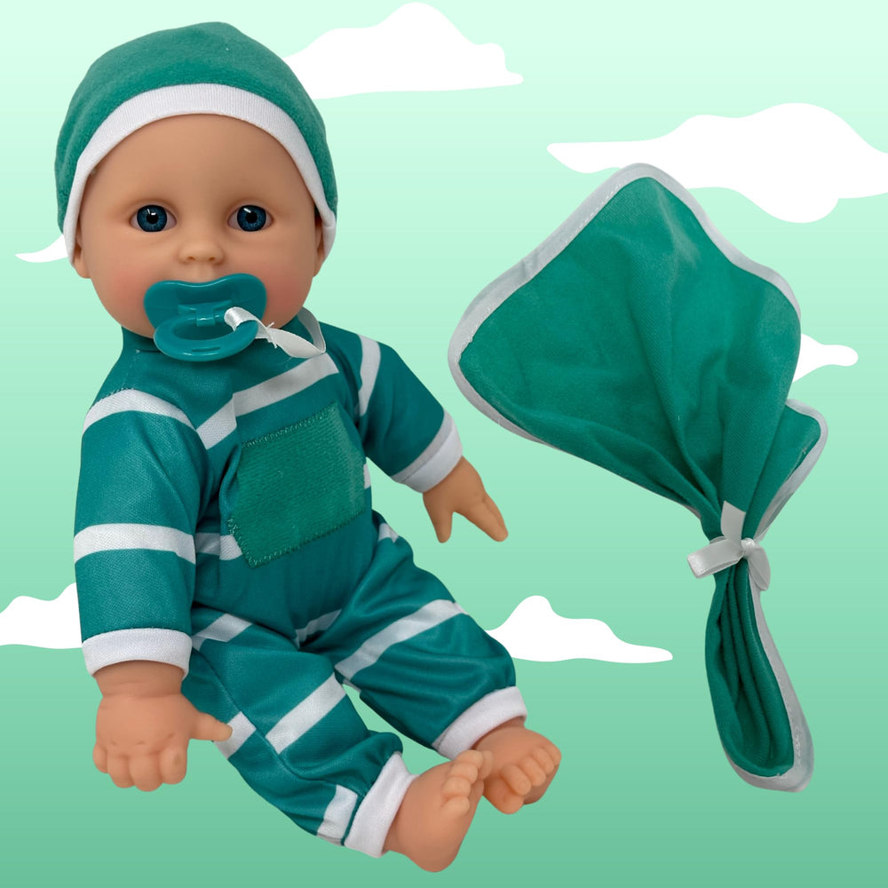The New York Doll Collection neon green pacifier included for playful nurturing
