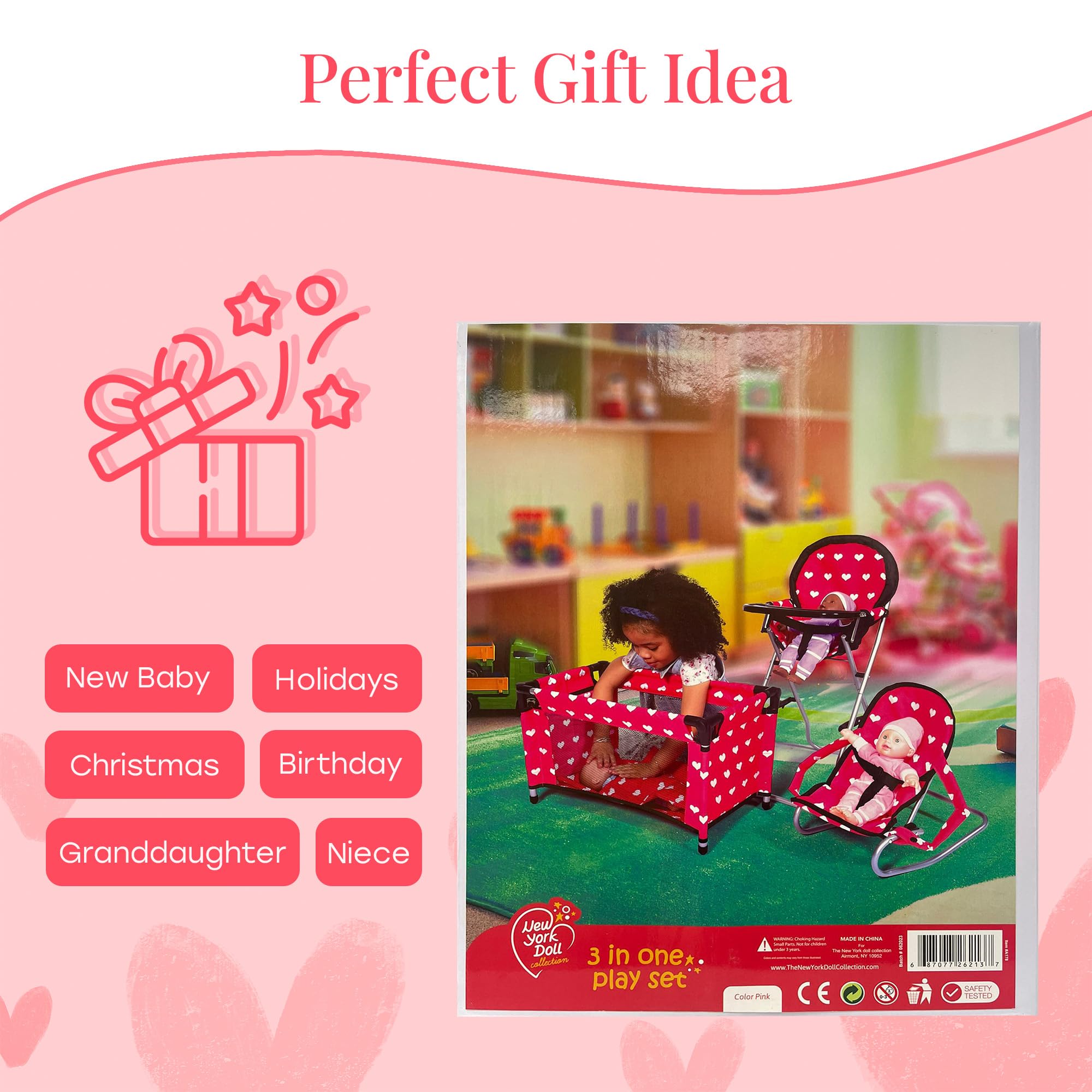 The New York Doll Collection Mega Doll Accessories Set sturdy metal frames ensure lasting play.