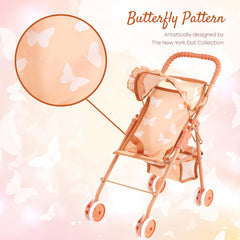 The New York Doll Collection retractable sun canopy shields dolls on sunny adventures.