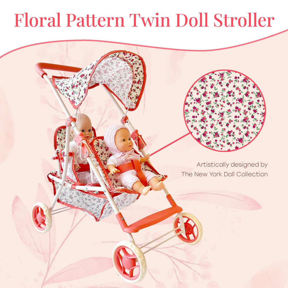 The New York Doll Collection retractable sun shield canopy keeps dolls shaded during adventures