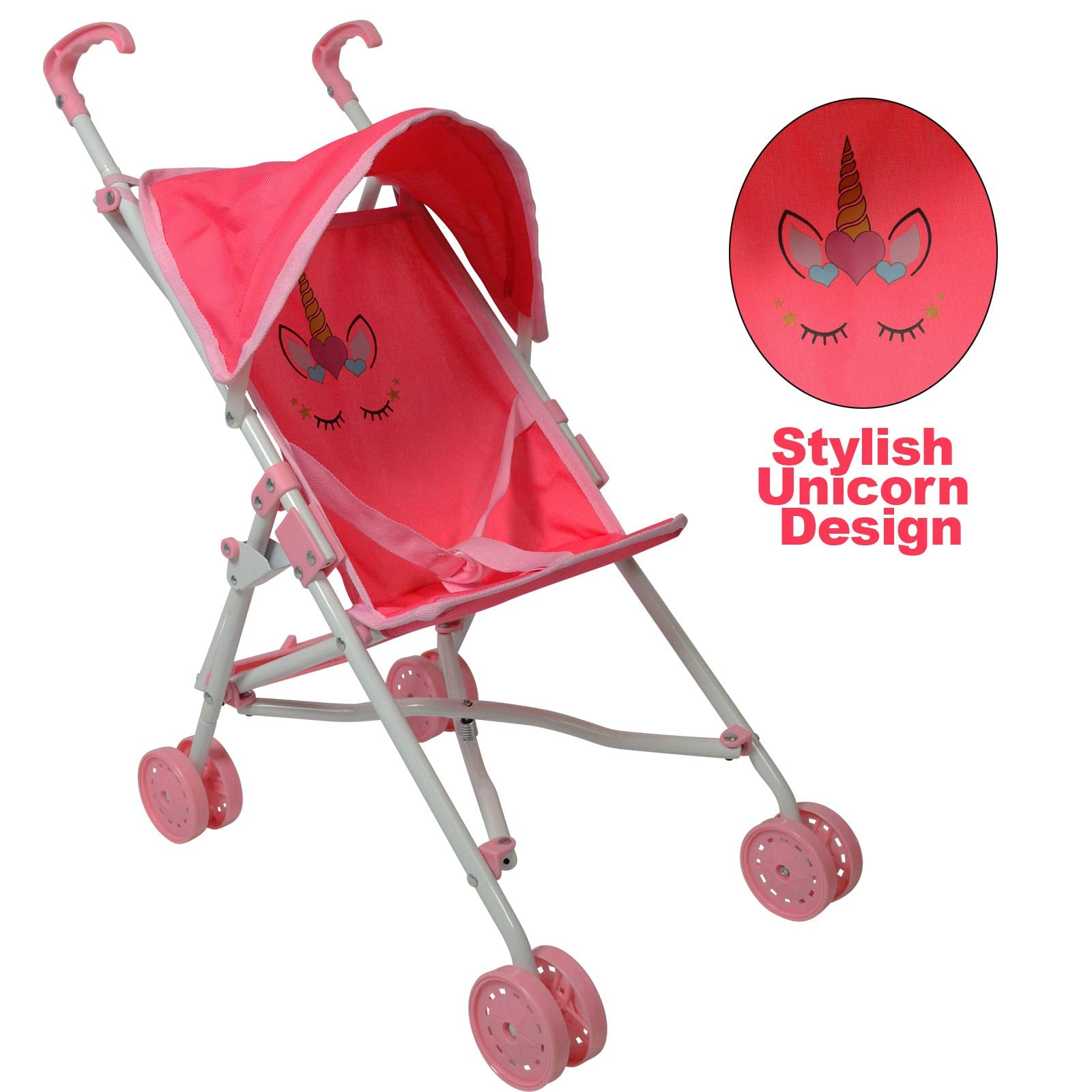Seatbelt on The New York Doll Collection unicorn stroller keeps pretend passengers secure
