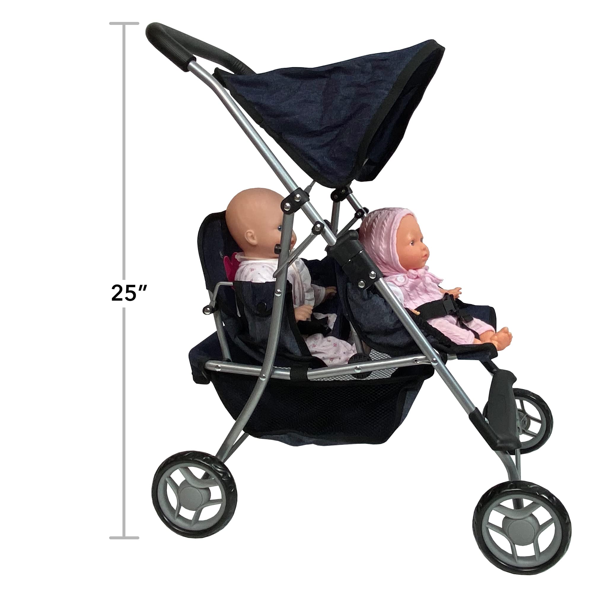 Outdoor play-ready The New York Doll Collection twin stroller in use