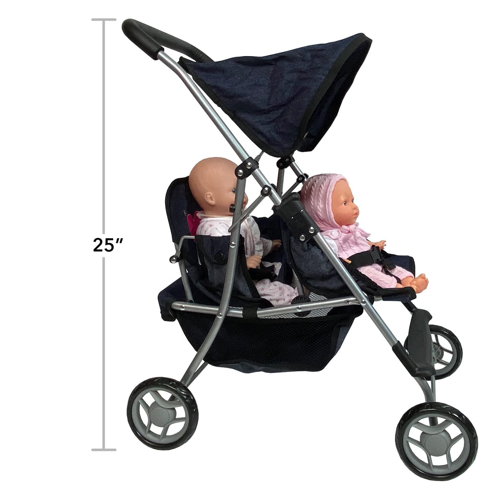 Outdoor play-ready The New York Doll Collection twin stroller in use