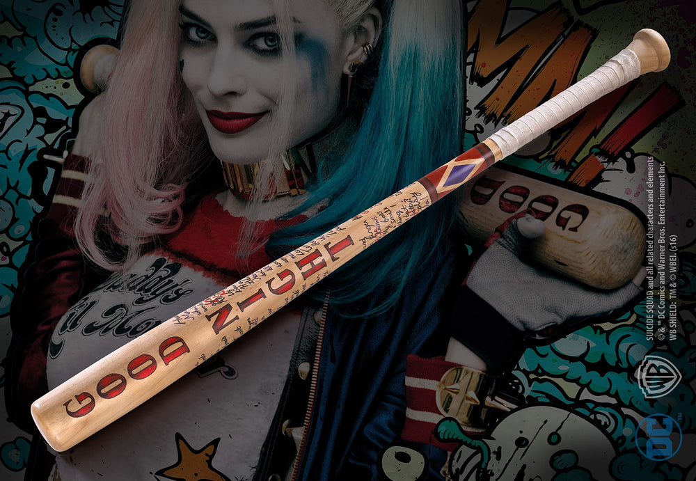 The Noble Collection baseball bat wood grain closeup reveals authentic hardwood detail.