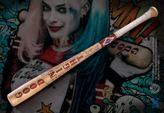 The Noble Collection baseball bat wood grain closeup reveals authentic hardwood detail.