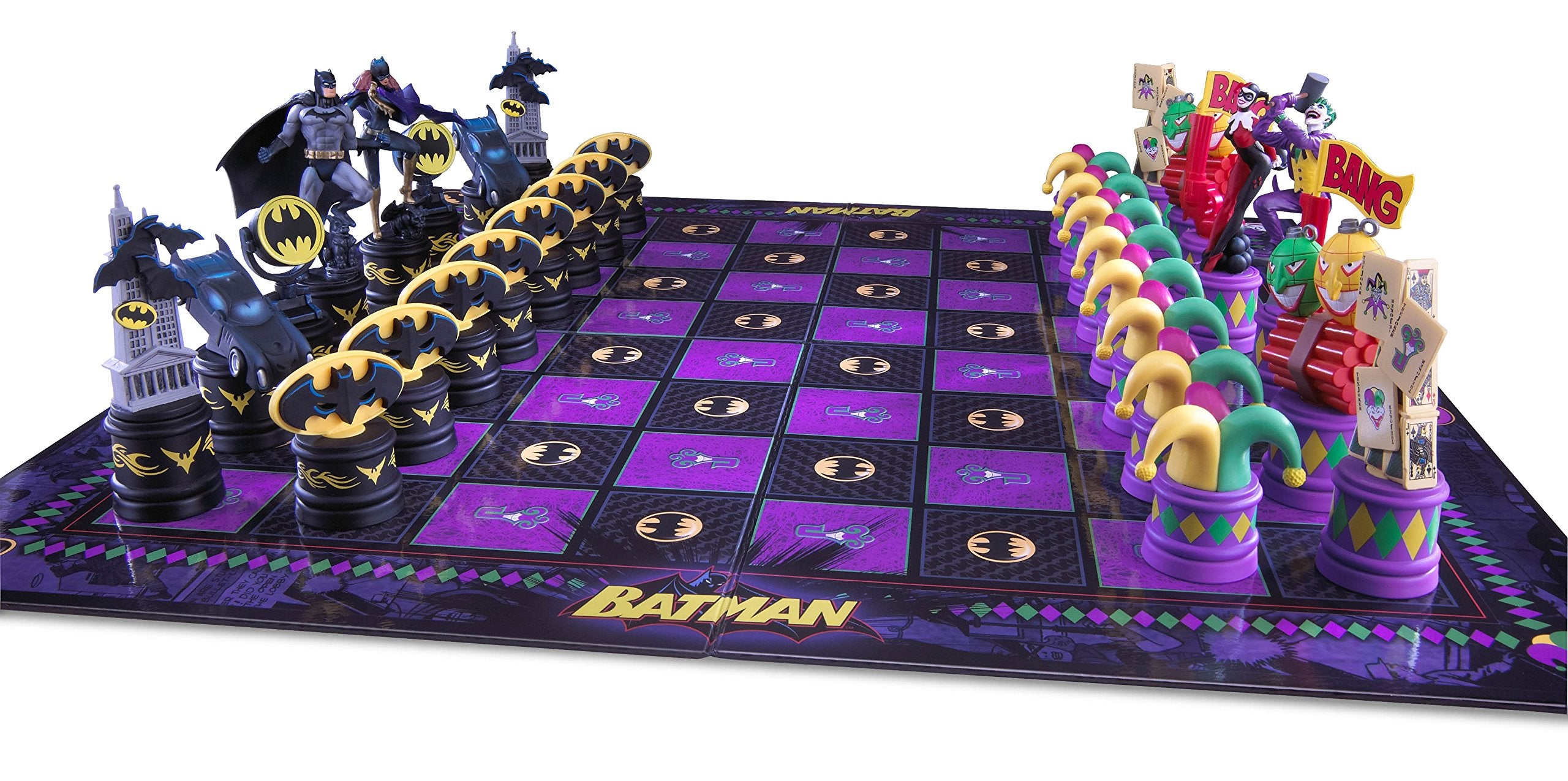 The Noble Collection Batman chess set Batmobile piece adds dramatic action.