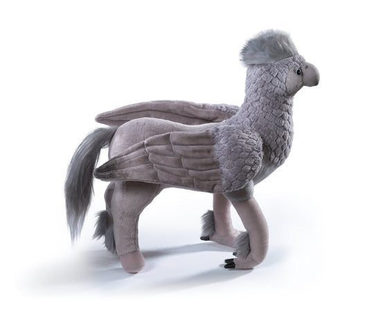 The Noble Collection Buckbeak plush side view highlights detailed features for collectors.